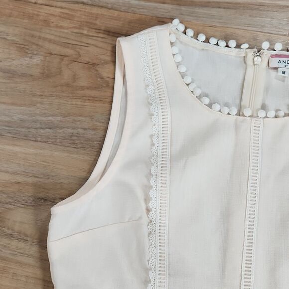 🔺️Andree Peach & Cream Sleeveless Fit & Flare Peplum Blouse Medium - Picture 6 of 12
